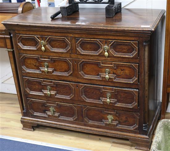 A Jacobean oak chest of drawers with replaced handles W.102cm